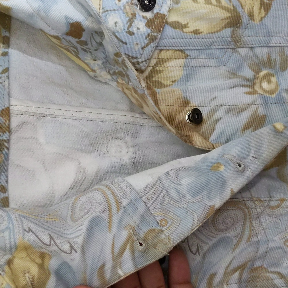 Apanage| Floral Cotton Denim Look Button Up Jacket With Front Pockets - Picture 7 of 13